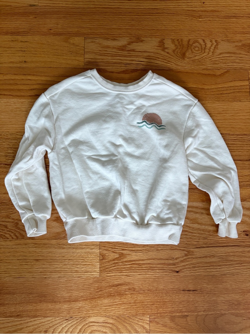 Grayson Mini White Kid’s Crewneck Sweatshirt with Sunset Embroidery